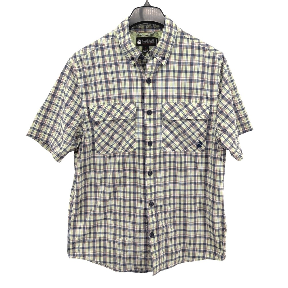 Alaskan Hardgear Button Down Mens‎ Medium Pre-Owned Shirt Green Plaid Vent Back